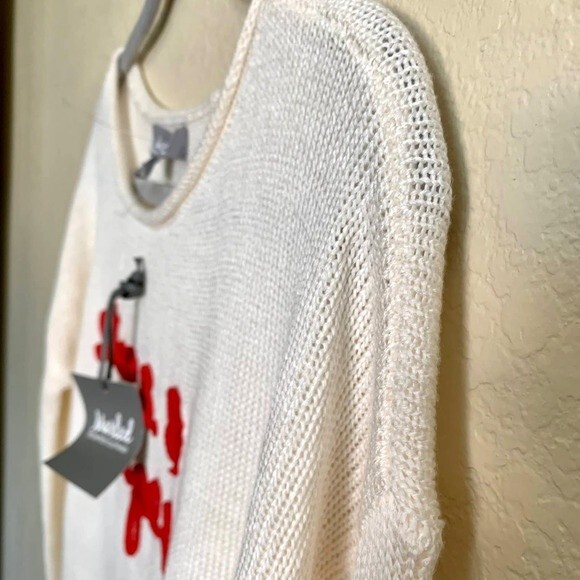 Marled Ivory sweater women Stars & Stripes long sleeve knit sweater size S - Picture 6 of 8